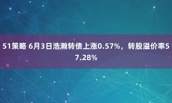 51策略 6月3日浩瀚转债上涨0.57%，转股溢价率57.28%